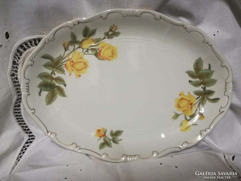 Zsolnay porcelain oval pie dish with yellow rose decoration