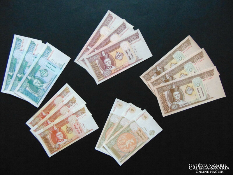Mongolia 5 x 3 terper number trackers - unfolded banknotes