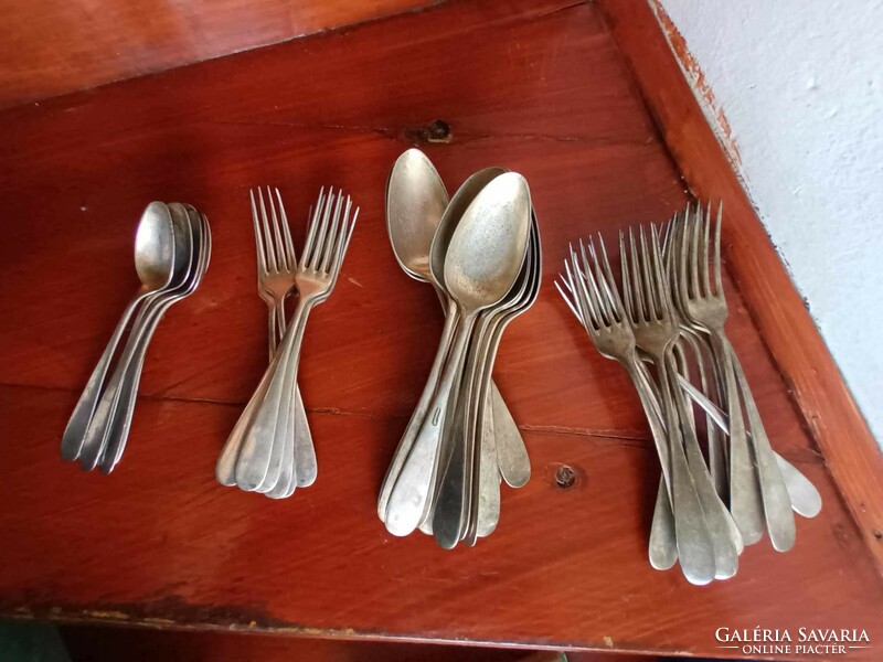 Antique marked alpaca cutlery set - cutlery set of 43 pieces