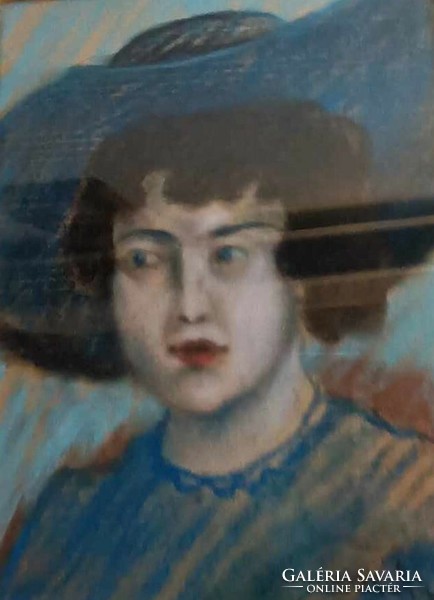 Antique pastel painting - marked - female portrait