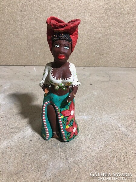 Kerámia szobor, afroamerikai nő, 16 cm-es alkotás. 2056
