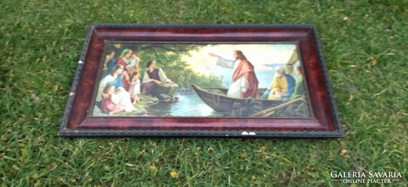 Ritka Jézus kép  antik Szent kép nagy méretű keretben. Picit sérült