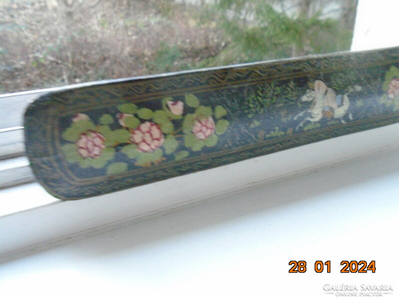 19 Sz quajar qalamdan Persian rare lacquer pen holder with galloping horse and flower patterns