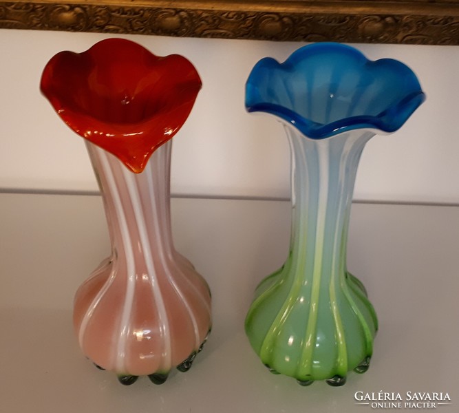 Antik rétegelt fújt üveg váza pár 19.5 cm