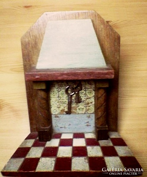 Key or pocket watch holder for your fireplace, fireplace shape with painted carved decoration
