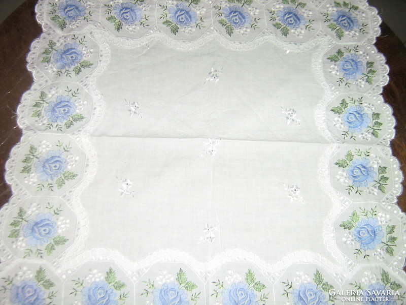 Beautiful blue rose madeira tablecloth