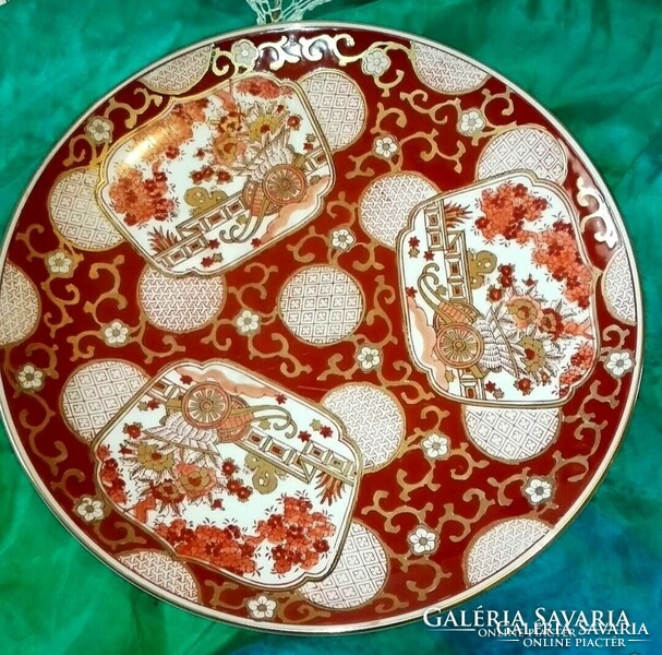 Japanese gold Imari 31 cm, hand-painted offering plate, wall decoration..Flower cart series.