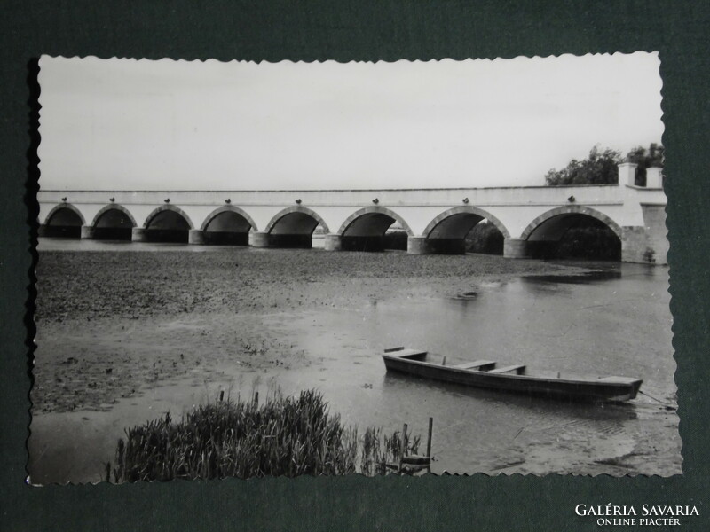Postcard, hortobágy, nine-hole bridge panorama, boat, boat