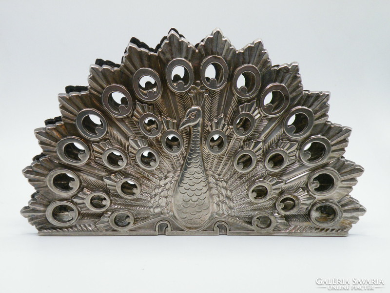 Uk00122 retro silver plated peacock napkin holder large scale vintage