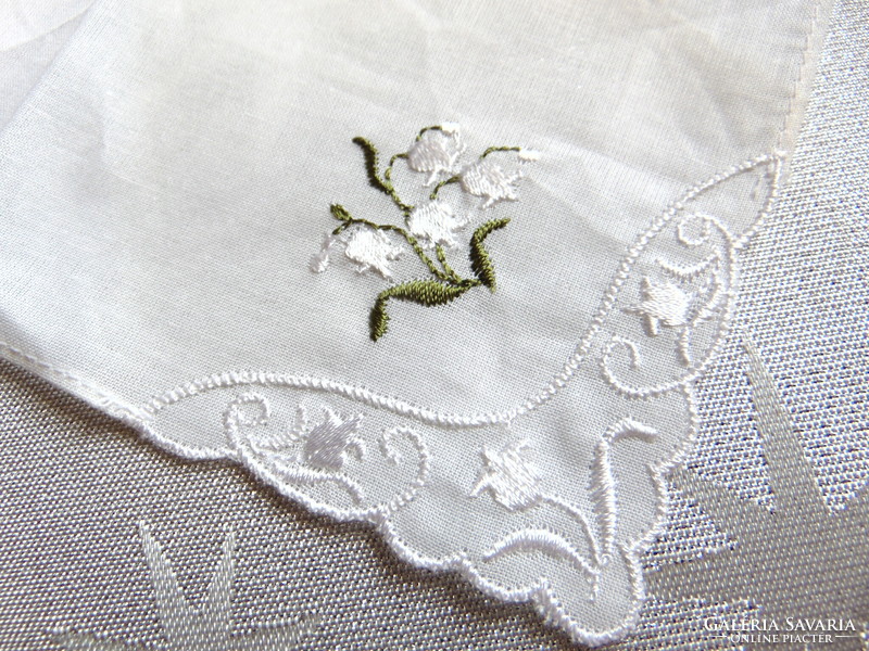 Lily of the valley embroidered textile handkerchief