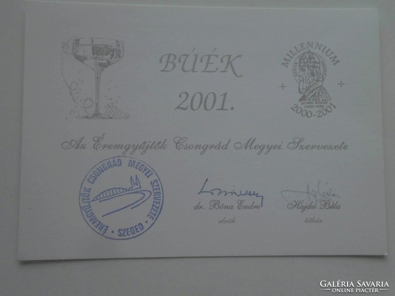 D200758 -búék 2001 Csongrád County Organization of Medal Collectors Szeged signatures