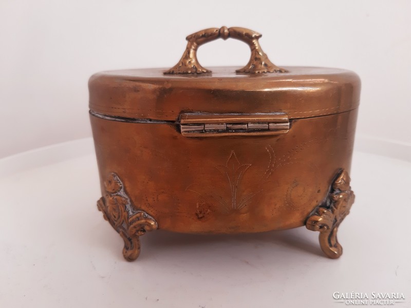 Antique chiseled copper sugar box