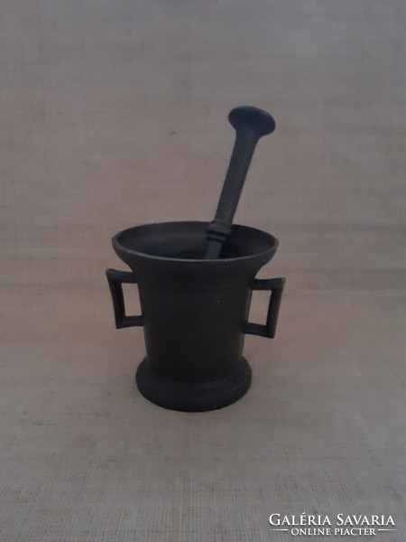 Antique Munkacs cast iron mortar with pestle