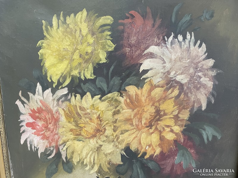 Id. Czene Béla virágcsendélet festmény kép blondel keretben antik