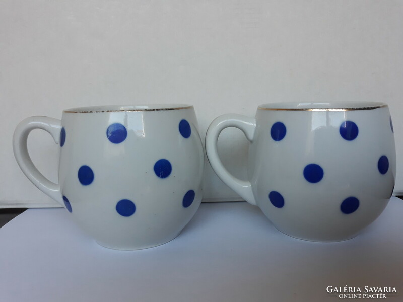 2 old drasche blue polka dot mugs