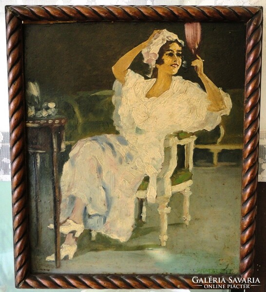 Woman combing her hair - oil painting