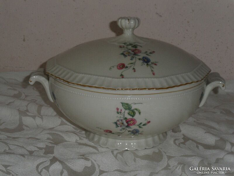 Schlaggenwald porcelain soup bowl with morning glory pattern