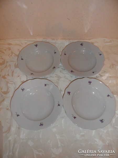 Zsolnay porcelain deep plate with violet pattern (4 pcs.)
