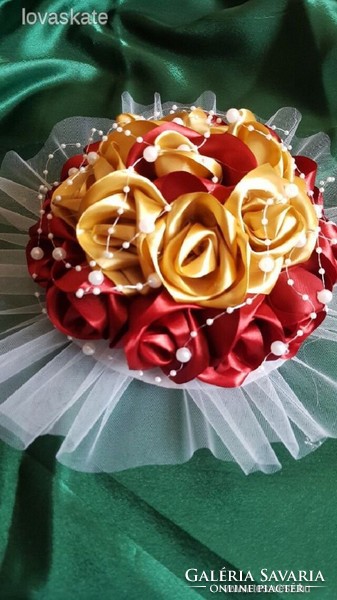 Wedding mcs34 - bridal bouquet of burgundy and gold satin roses