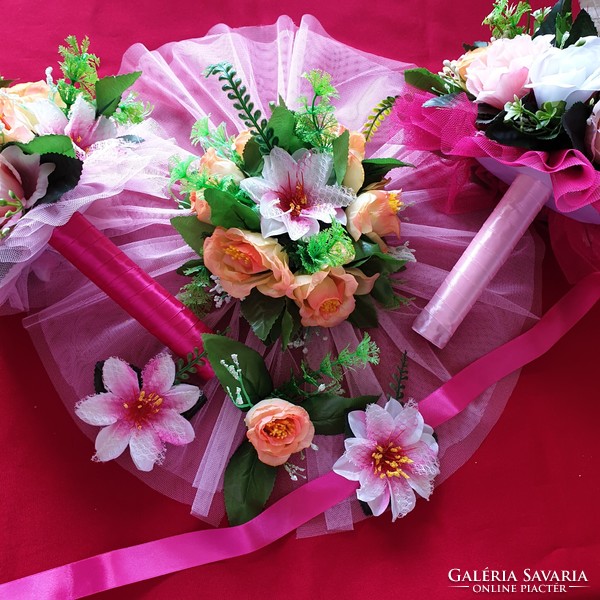 Wedding mcs39 - bridal bouquet set: car decoration, 2 wrist decorations, 2 pins + 2 bouquets