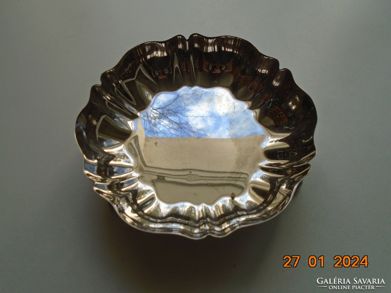 Oneida American silver-plated three-legged bowl with wavy, ribbed surfaces