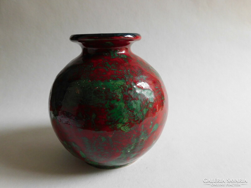 Ceramic spherical vase marked Polyák - 13.5 Cm mid century
