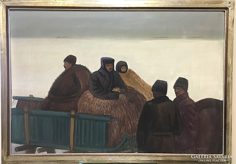 Kurucz D. István(1914-1996):Beszélgetők,festmény:70 x 100 cm+keret