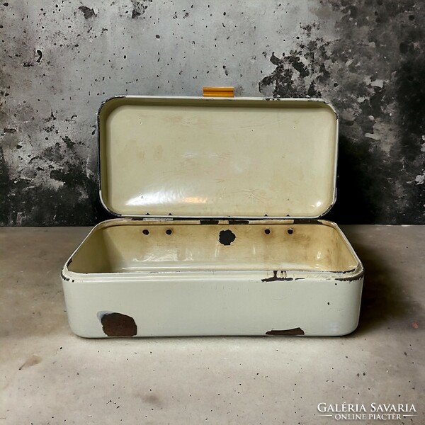 Retro, vintage enameled metal cookie box, bread holder