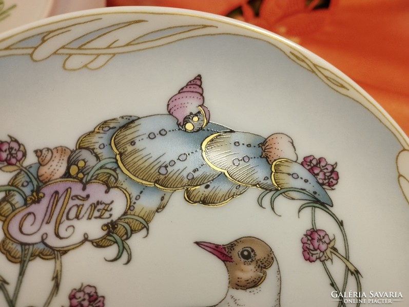 Hutschenreuther madaras tányér Ole Winther festése nyomán: december és március