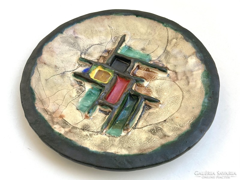 Modernist abstract industrial art glazed ceramic bowl