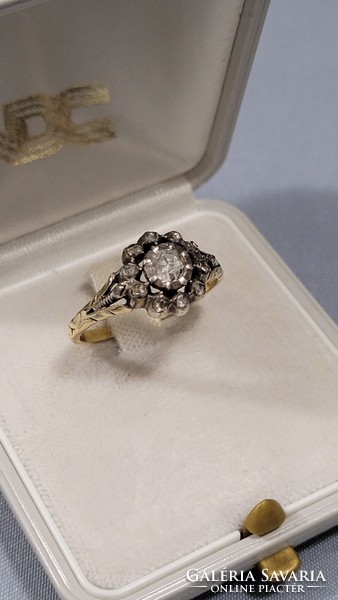 Antik 14 K Margaréta arany női gyémánt gyűrű 2,84 g