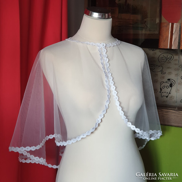 Wedding bol56 - elegant 15mm snow-white cotton bolero with lace edge, cape