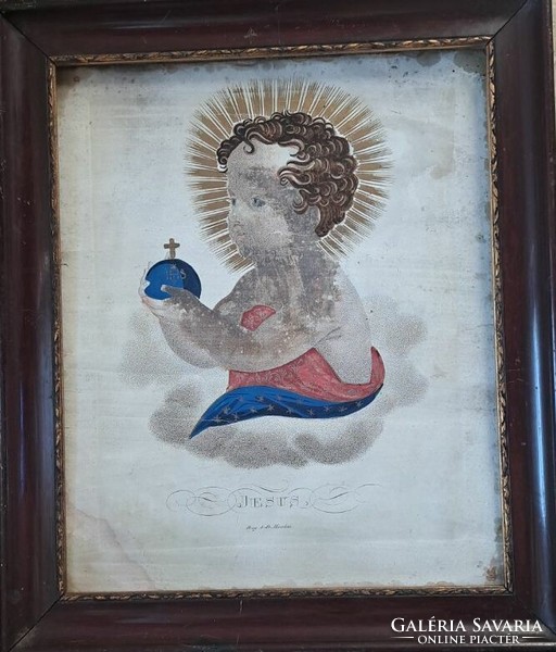 Baroque old picture in a frame: little Jesus