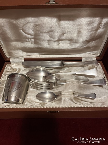 Antique (1900s / silver christening set! Antique! 800-900 silver! Gross 220 grams!