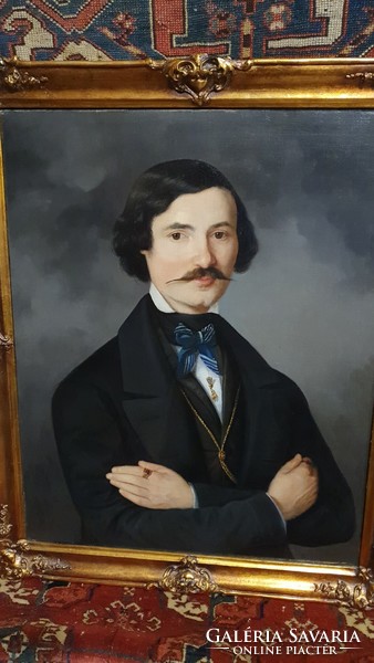 A beautifully painted portrait of a Hungarian nobleman by an unknown painter from the 19th century, with a vivid color world.
