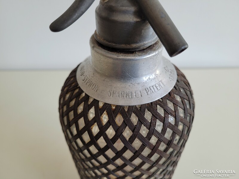 Régi vintage hálós Patent Autosyphon szódásszifon 1930 fémhálós szódásüveg szifon