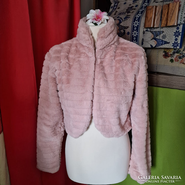Wedding bol97 - powder pink bridal long sleeve striped fur bolero