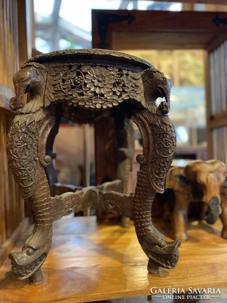 Burmese hand-carved wooden flower-holding table