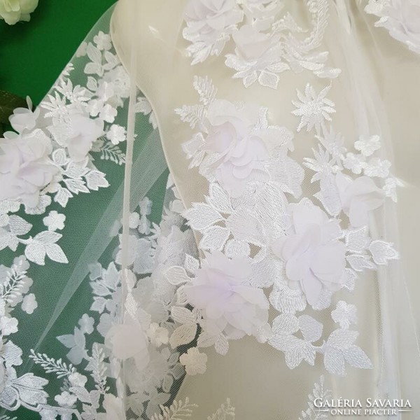 Wedding bol64 - white 3d floral bridal lace cape, bolero
