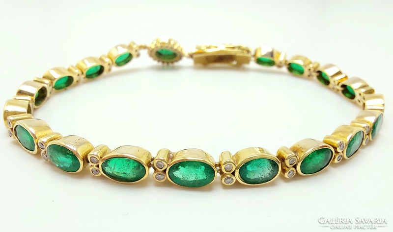 355T.Amazing Colombian Emerald 10ct Brilliant 0.27Ct 18k Gold 14.27G Tennis Bracelet Quality Stones