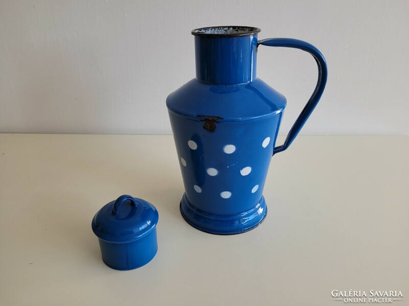 Régi vintage 2 literes pöttyös kék zománcos kicsi kanna zománcozott 2 L vizeskanna