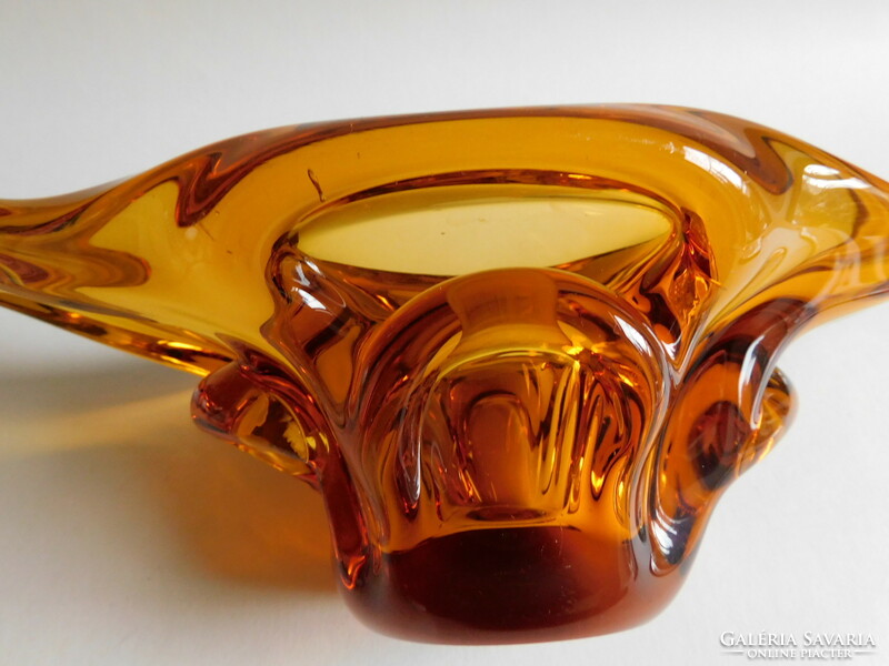 Jan beranek large amber glass bowl, 60s, mid century