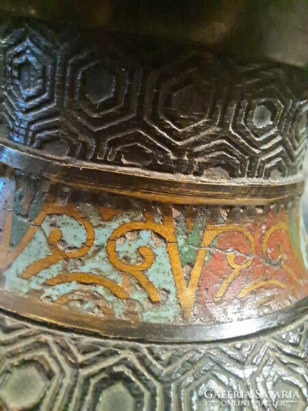 Antique Meiji bronze champleve enamel vase 1880