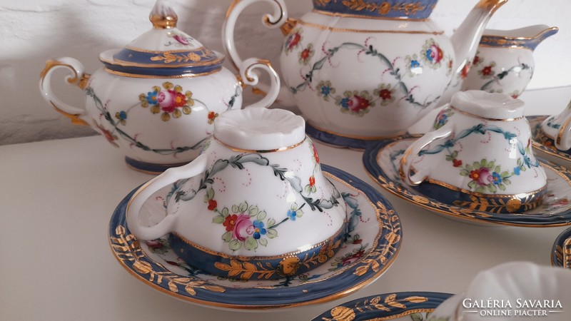 Kézzel festett antik porcelán teás készlet, hibátlan