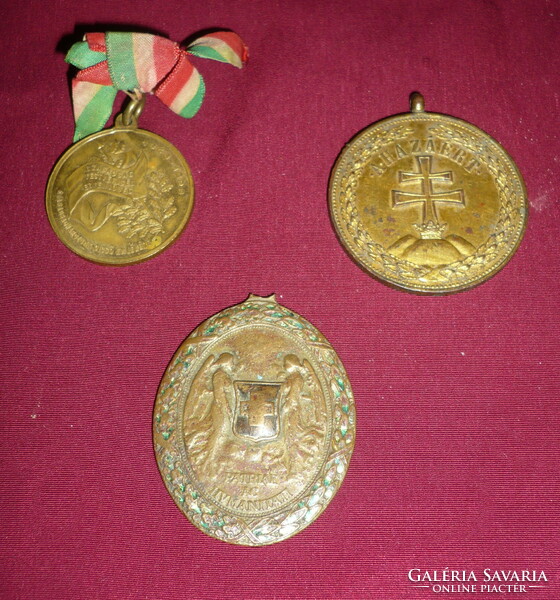 3 Pcs. Old commemorative medal, from 1 forint, for God for the king for the country 1898, patrie ac humanitati, for the country