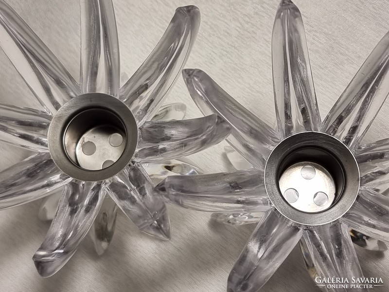 2 db párban LUCITE FRIEDEL műanyag gyertyatartók Ges Gesch W Germany vízfehér átlátszó lótuszvirág.