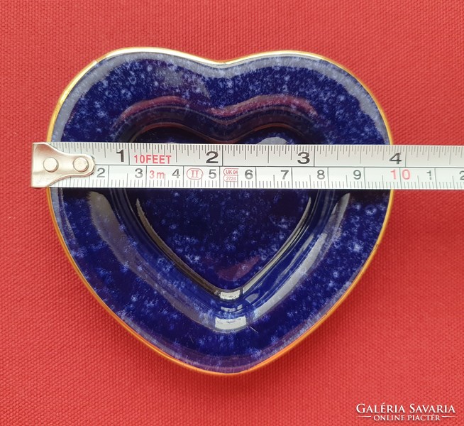 Kobalt kék kézzel festett szív alakú német porcelán tálka dísz tányér