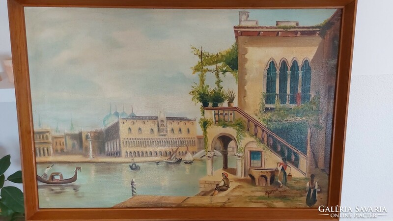 Beautiful Venetian cityscape painting 77x53 cm with frame.