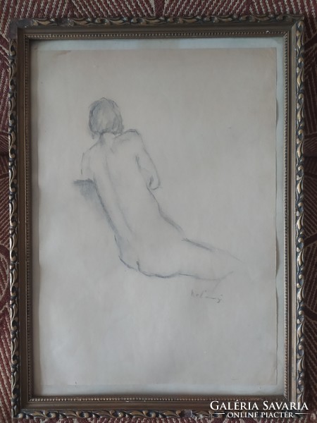 Viktor Belányi: verso, drawing in its original frame, behind glass, marked 50 x 36 cm