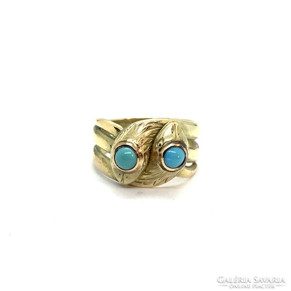 3664. Gold snake ring with turquoises